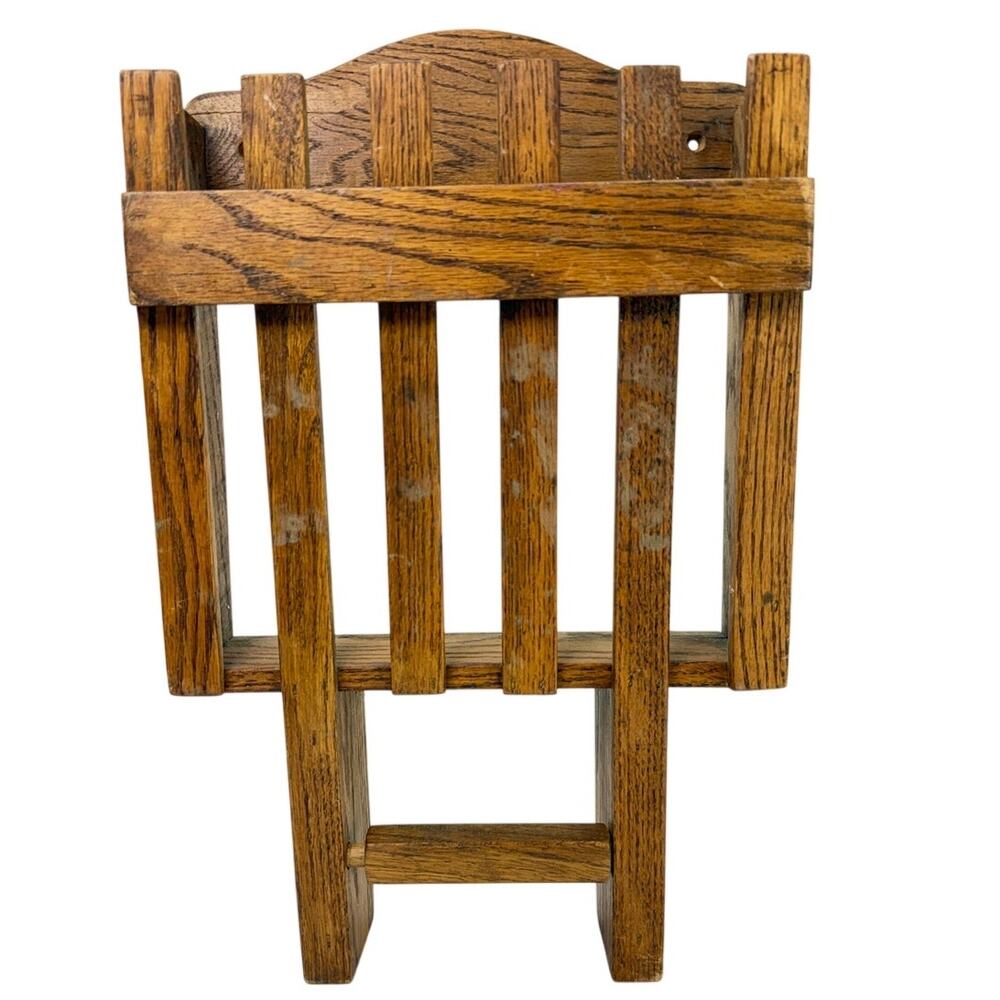 Vintage 70s Wooden Toilet Paper Magazine Rack Holder Wall Mount Rustic Oak